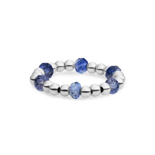 Beaded Ring | Facet roundel Sodalite - Silver