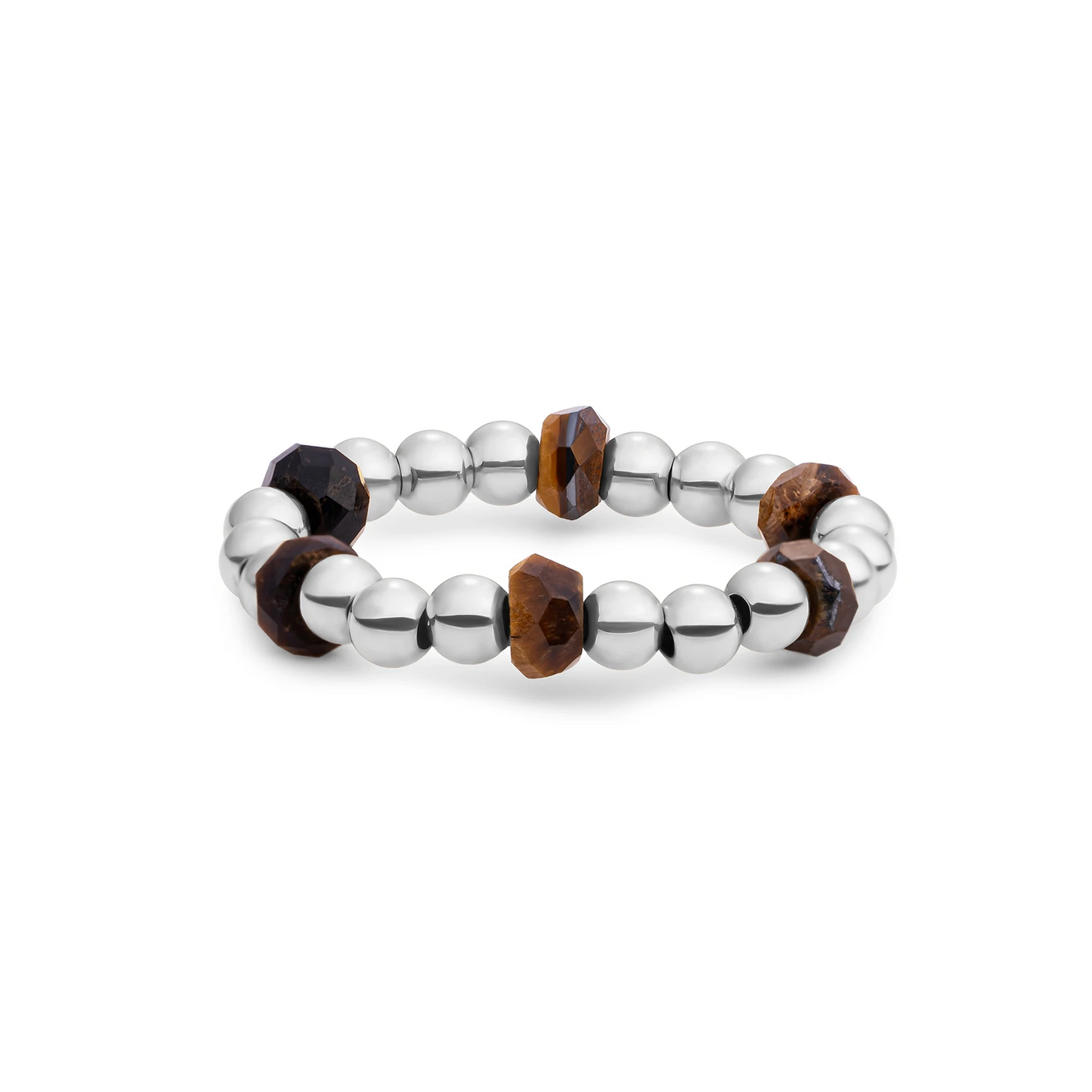 Beaded Ring | Facet roundel Tiger Eye - Silver