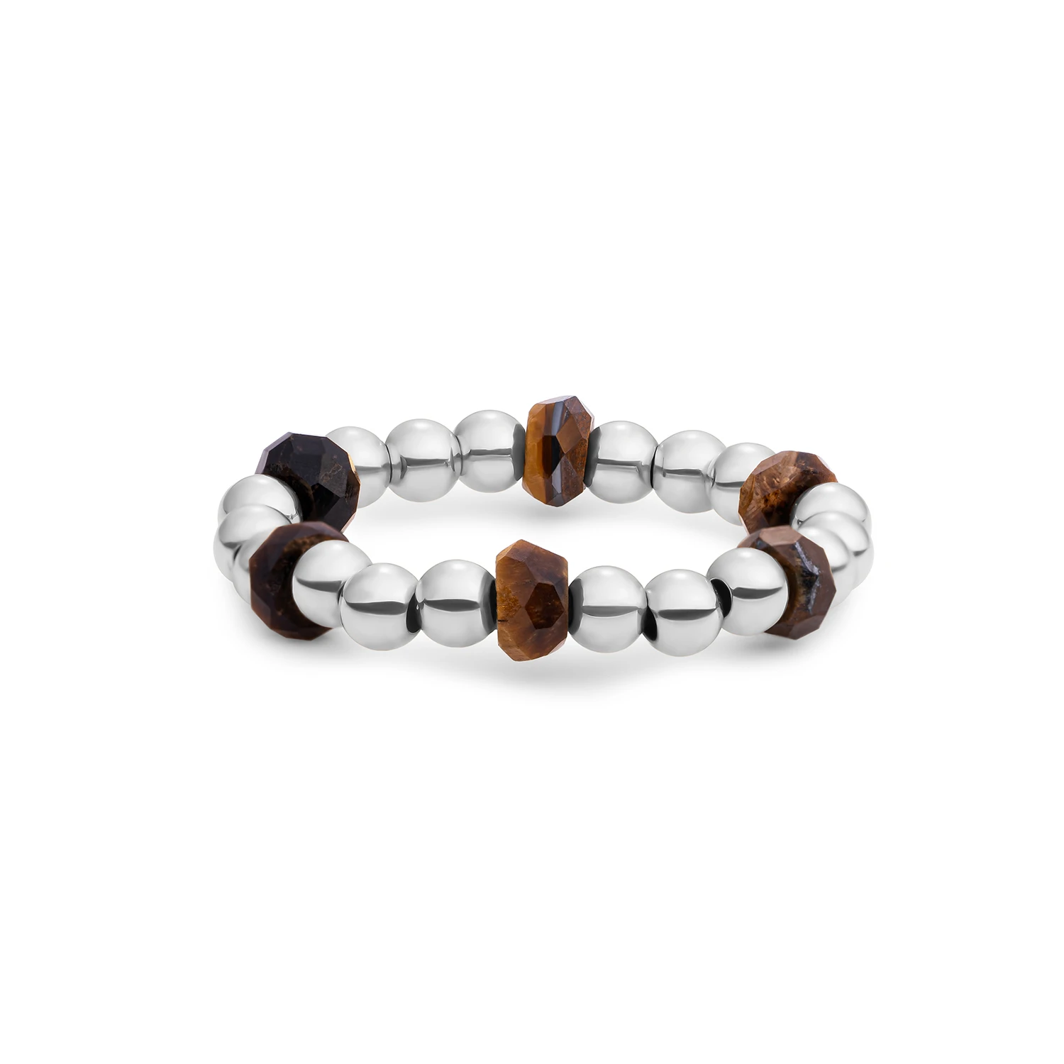 Beaded Ring | Facet roundel Tiger Eye - Silver