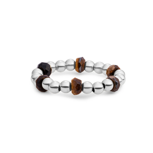 Beaded Ring | Facet roundel Tiger Eye - Silver