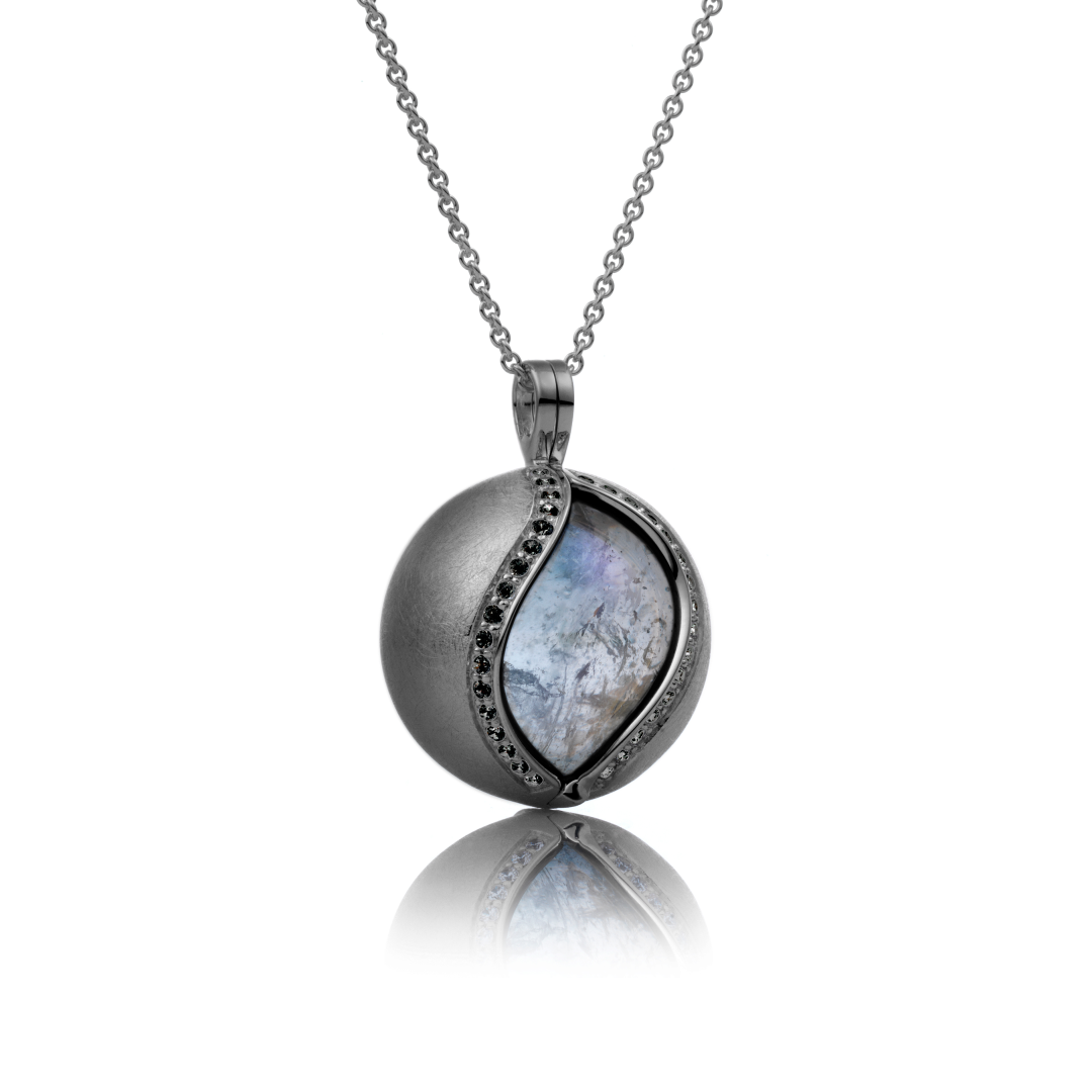 Black rhodium plated pendant - black CZ Ice Matt