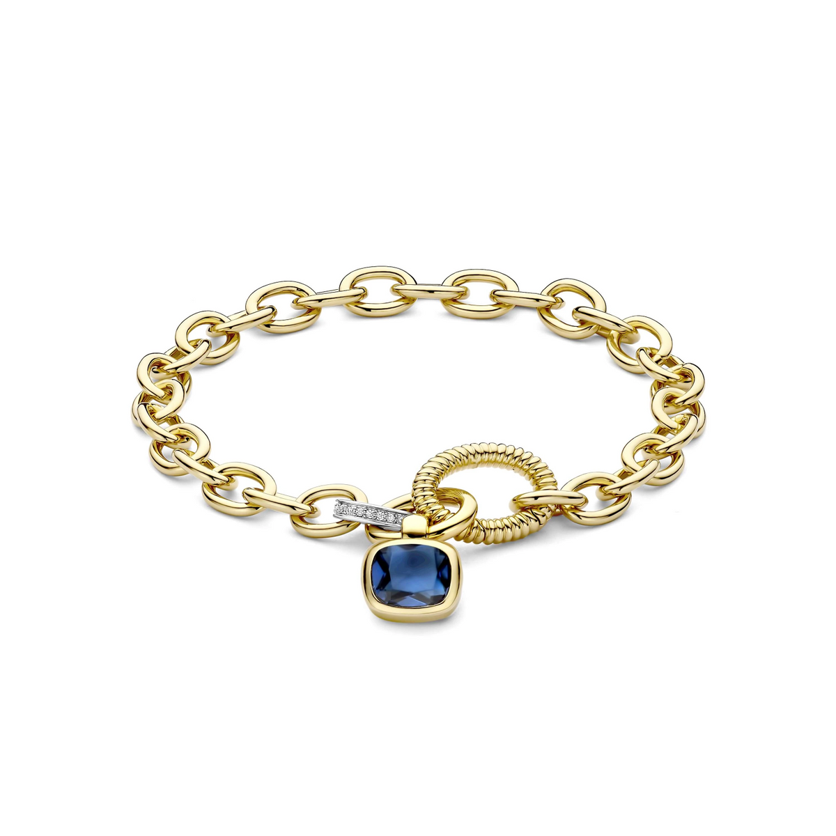 Blauwe Cushion Schakel Armband
