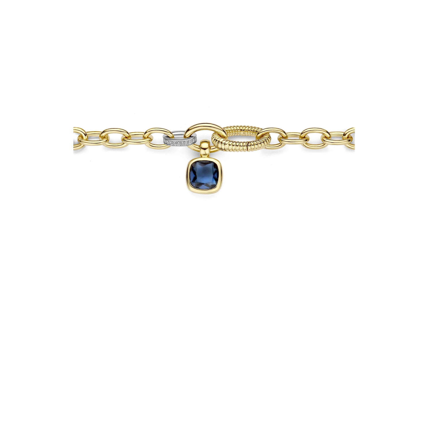 Blauwe Cushion Schakel Armband
