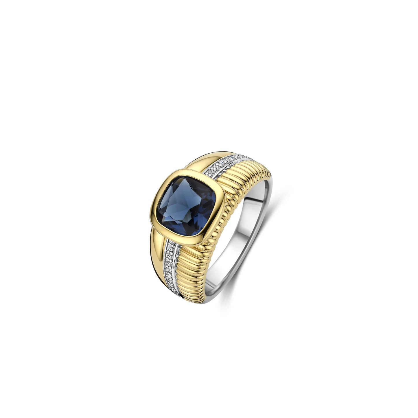 Blauwe Cushion Structure Ring