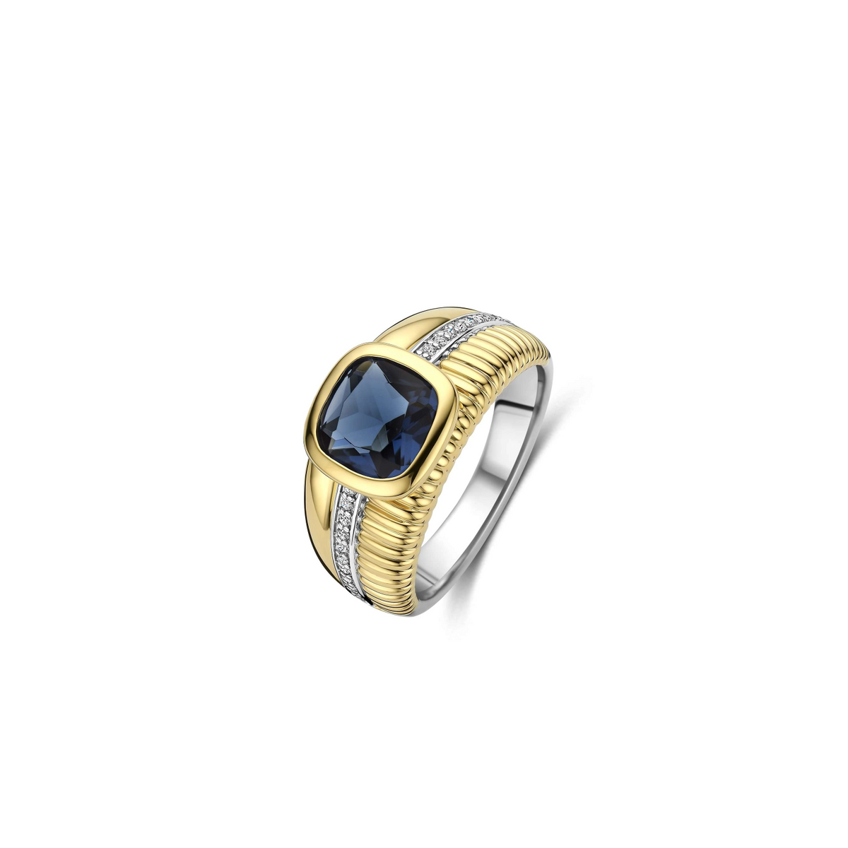 Blauwe Cushion Structure Ring