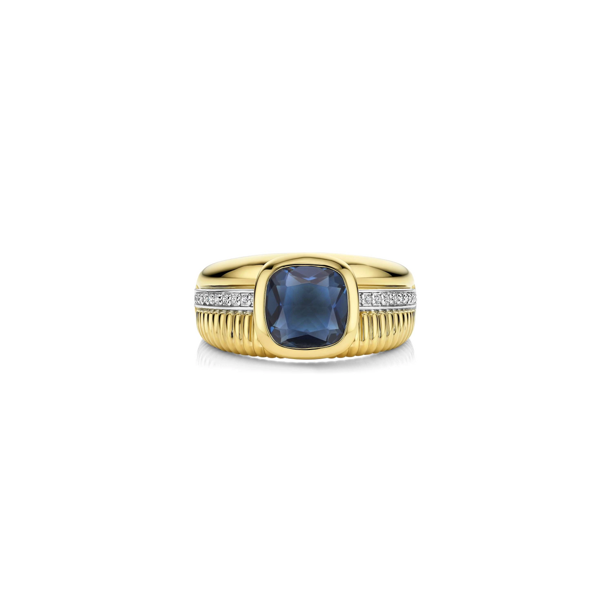 Blauwe Cushion Structure Ring