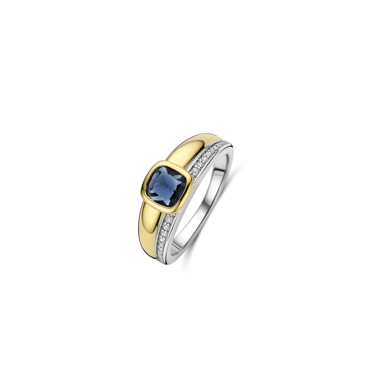 Blauwe Cushion Zirkonia Ring