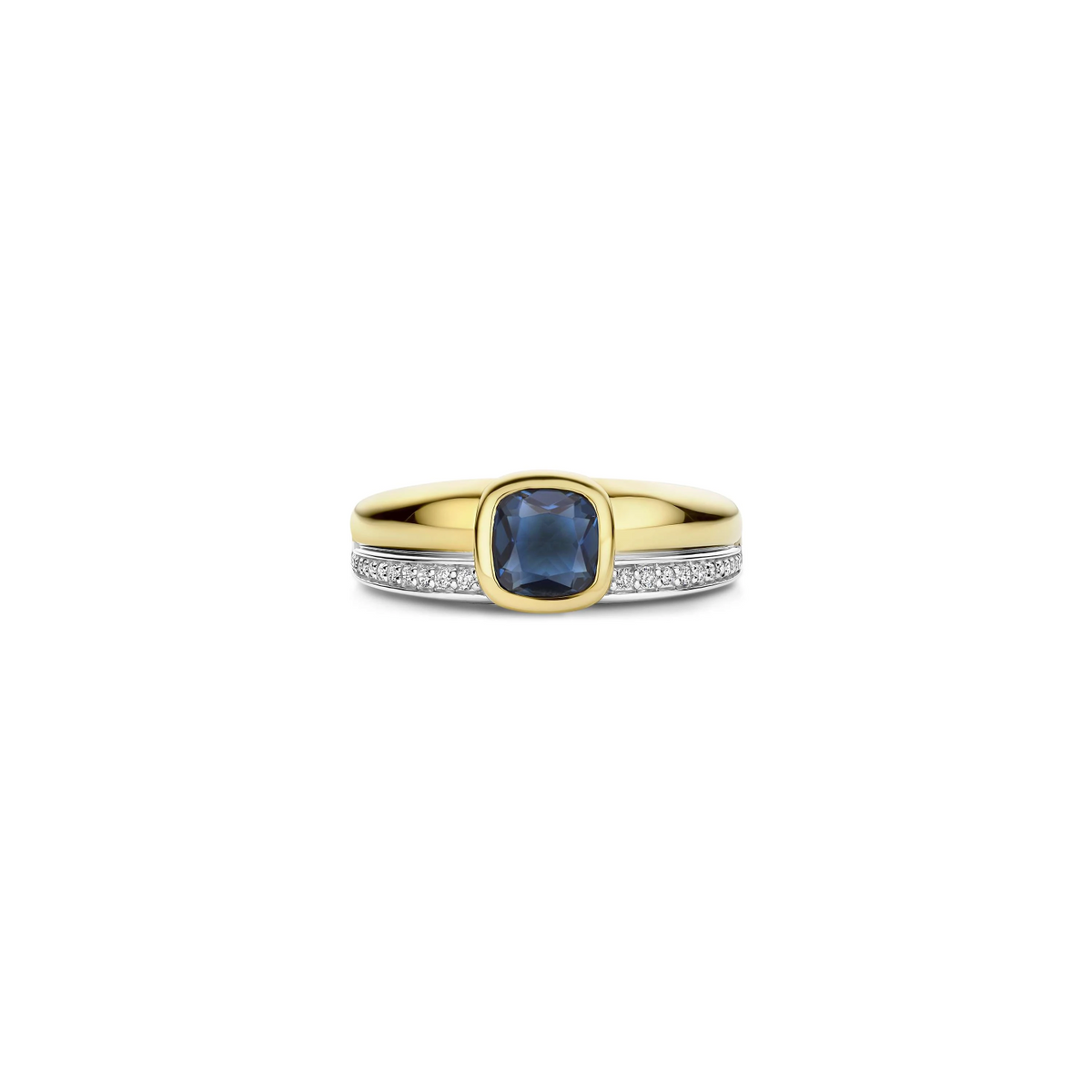 Blauwe Cushion Zirkonia Ring