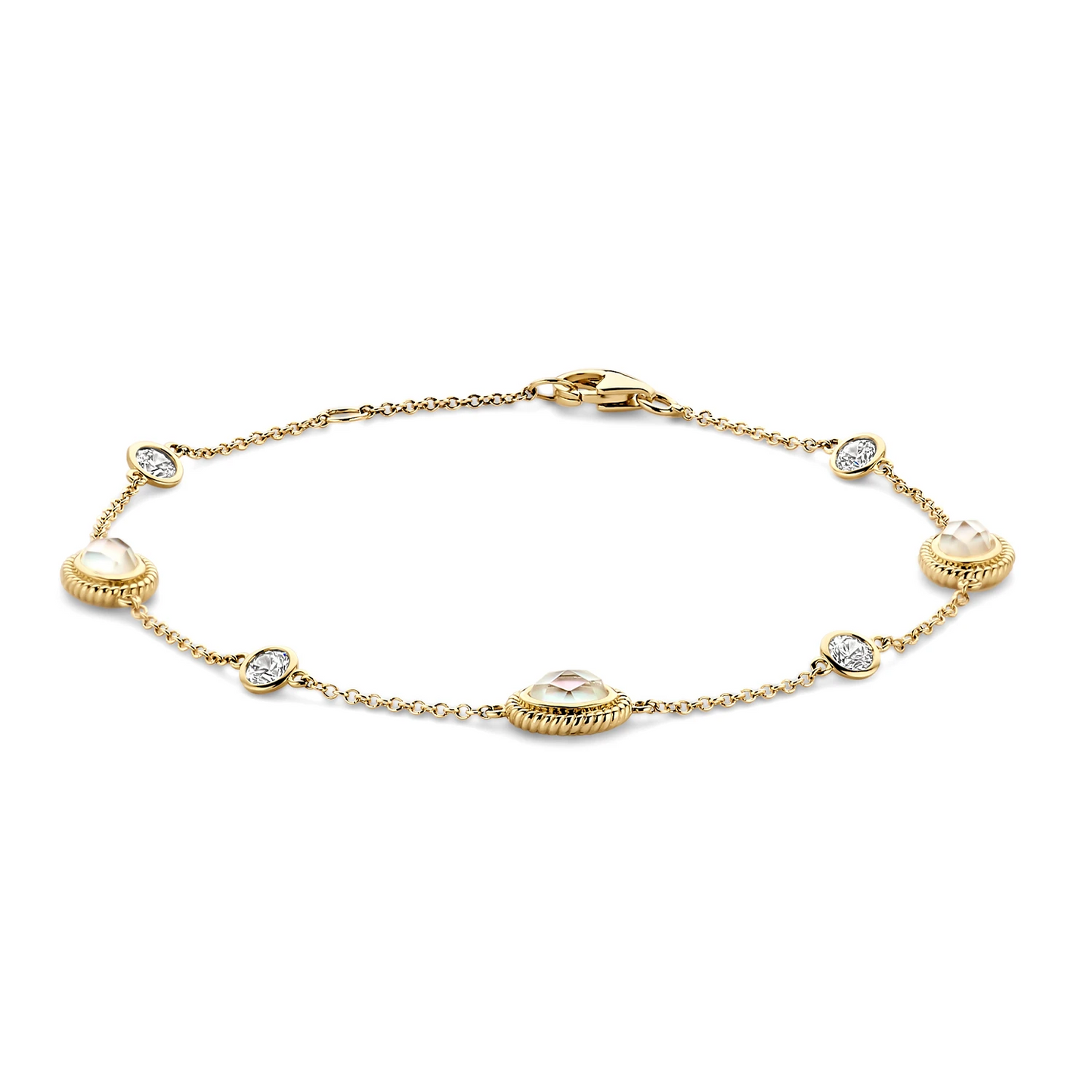Blush Armband 2252YMQ - Geelgoud (14k) met Doublette van Mother of Pearl met Rock Crystal en Zirkonia