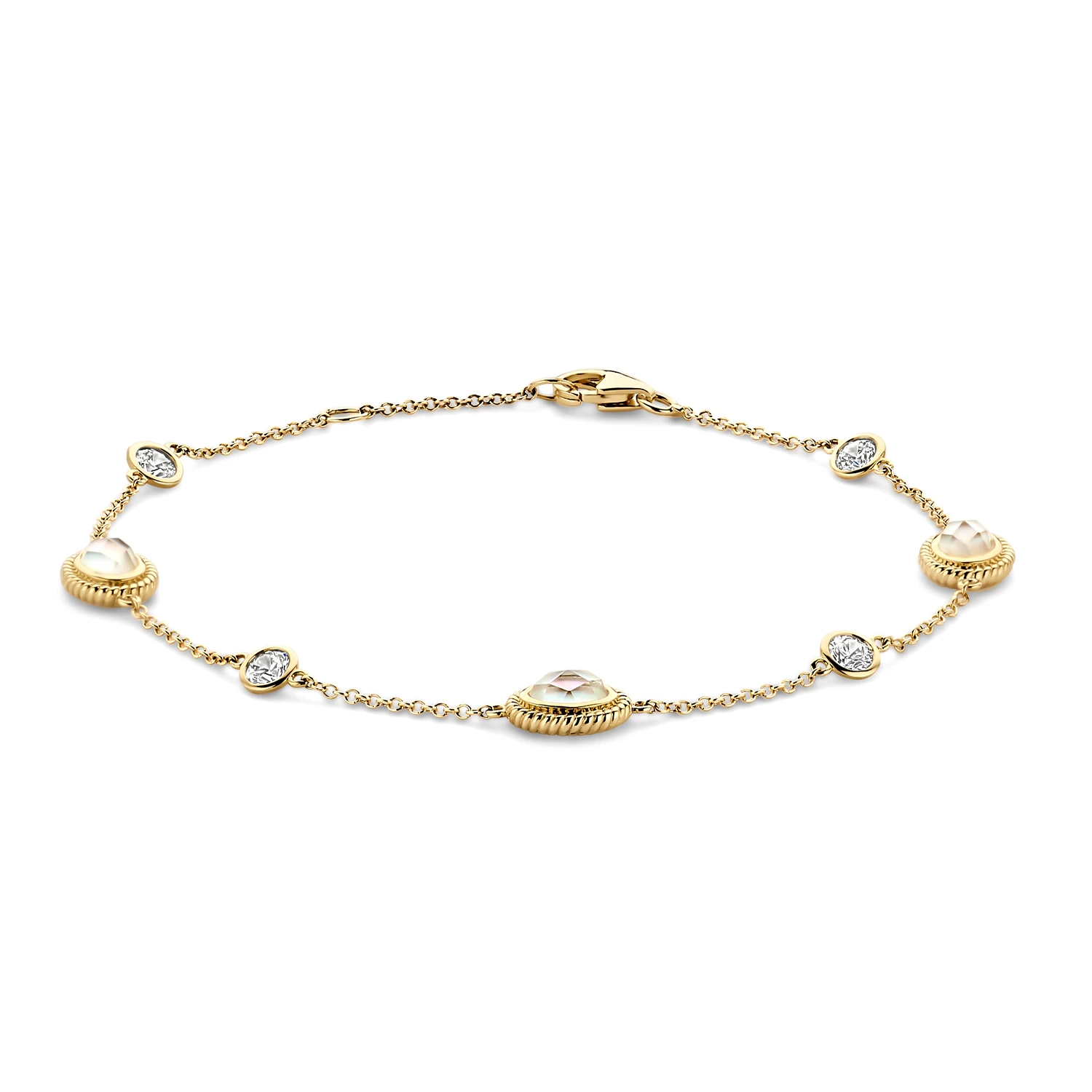 Blush Armband 2252YMQ - Geelgoud (14k) met Doublette van Mother of Pearl met Rock Crystal en Zirkonia