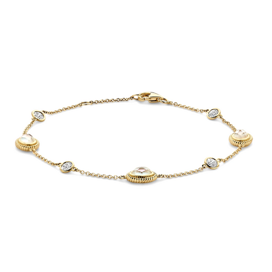 Blush Armband 2252YMQ - Geelgoud (14k) met Doublette van Mother of Pearl met Rock Crystal en Zirkonia
