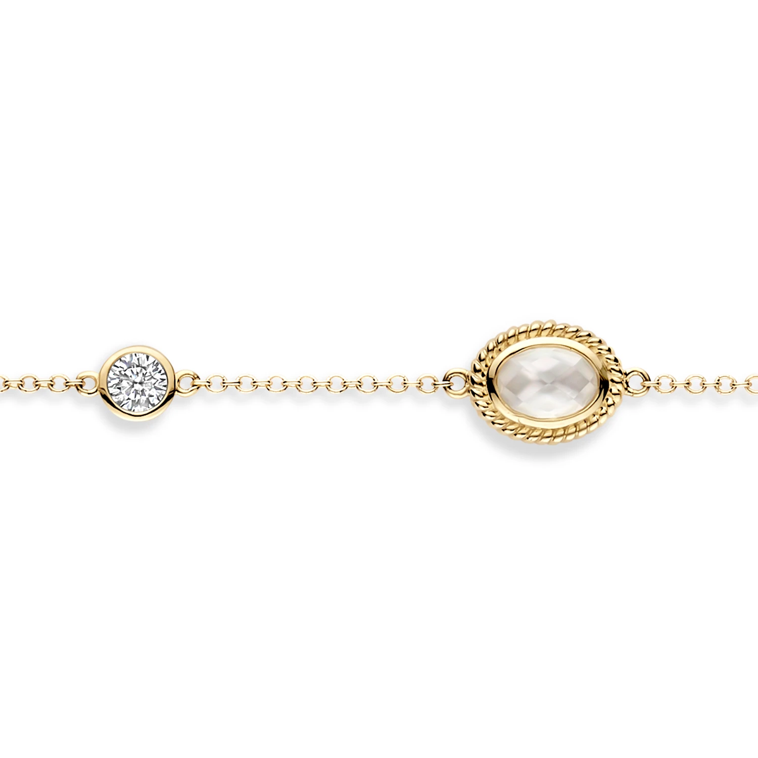 Blush Armband 2252YMQ - Geelgoud (14k) met Doublette van Mother of Pearl met Rock Crystal en Zirkonia