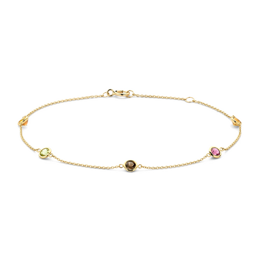 Blush Armband 2266YFC - Geelgoud (14k) met Citrien, Smokey quartz, Peridot en Rhodoliet