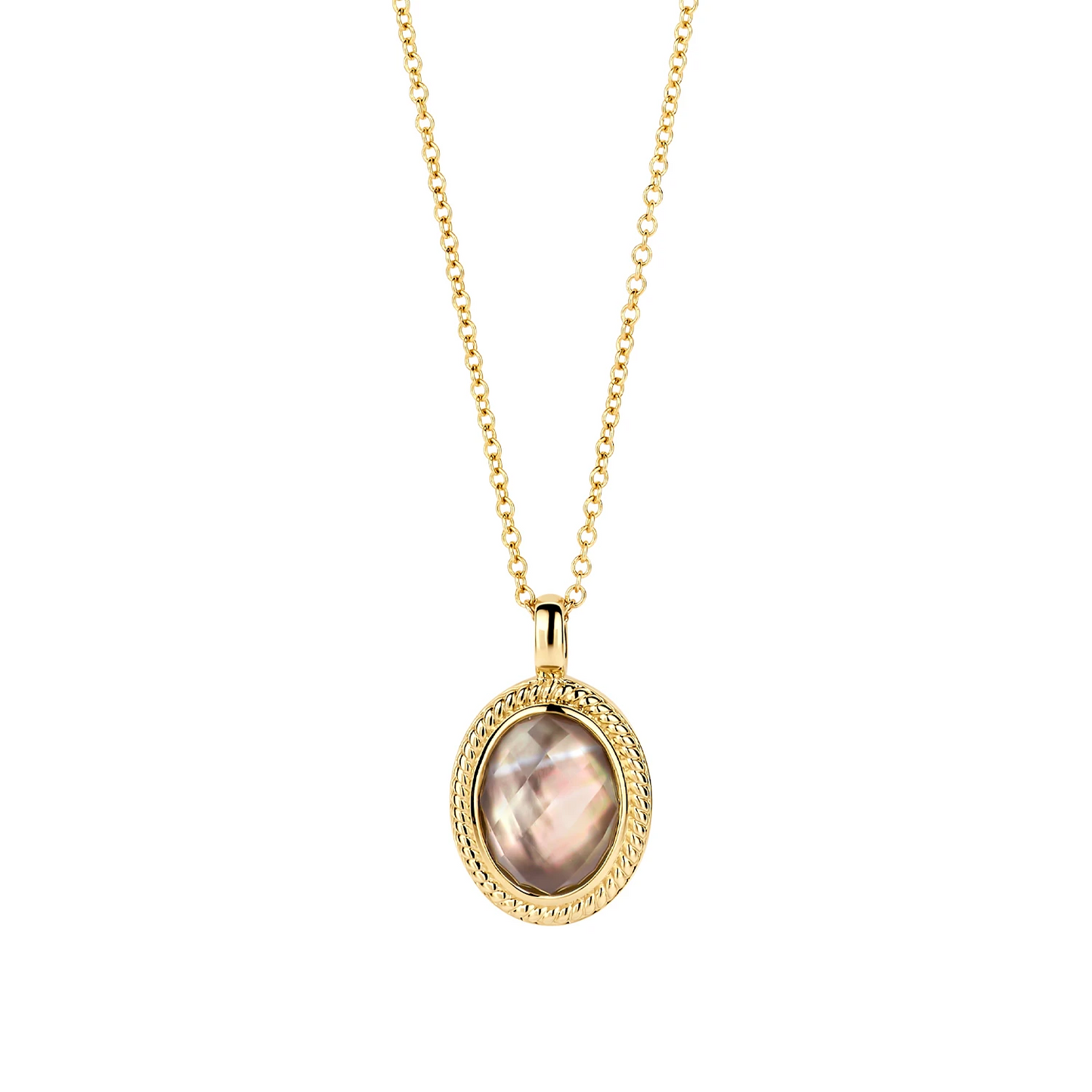 Blush Collier 3169YBQ - Geelgoud (14k) met Doublette van Black Mother of Pearl met Rock Crystal