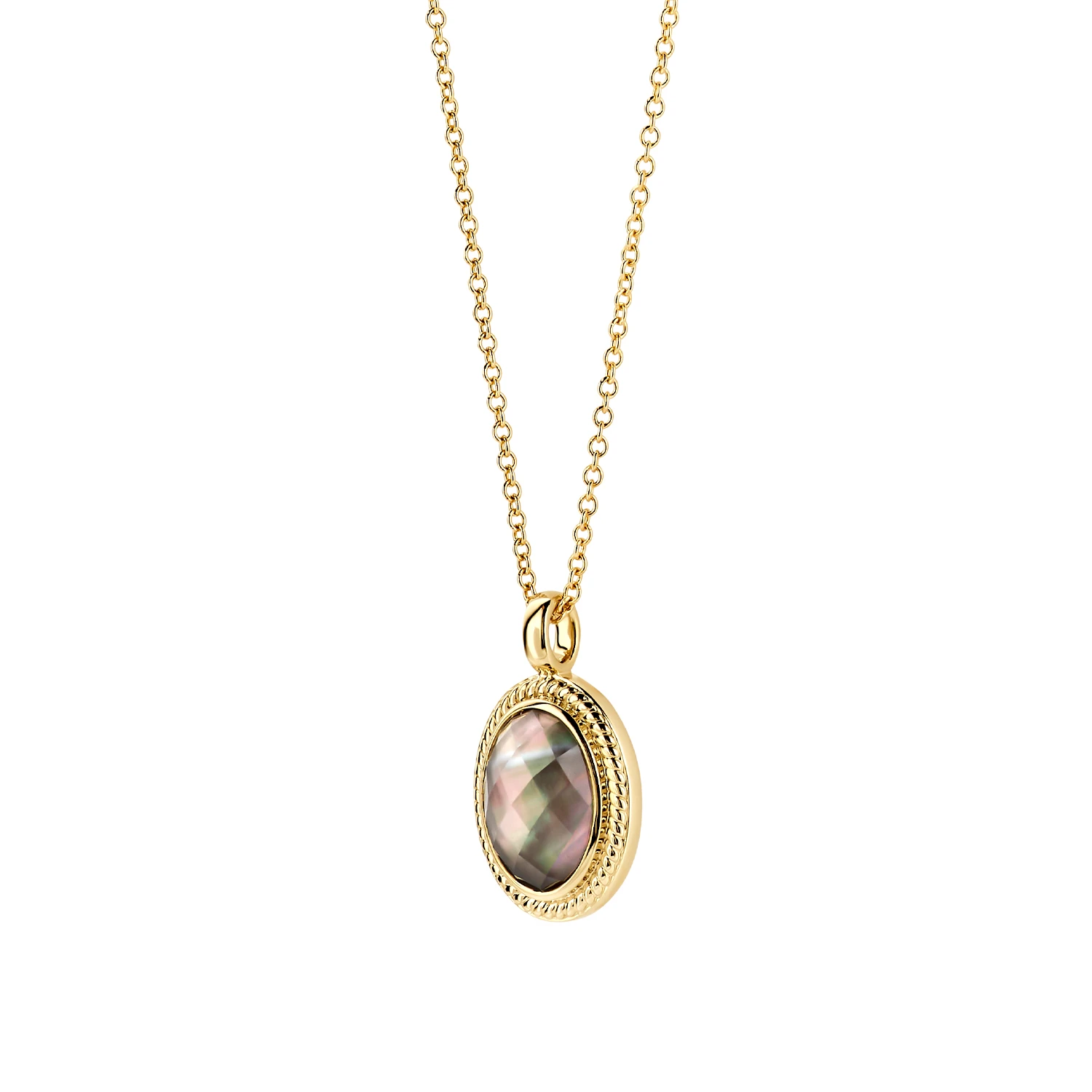 Blush Collier 3169YBQ - Geelgoud (14k) met Doublette van Black Mother of Pearl met Rock Crystal