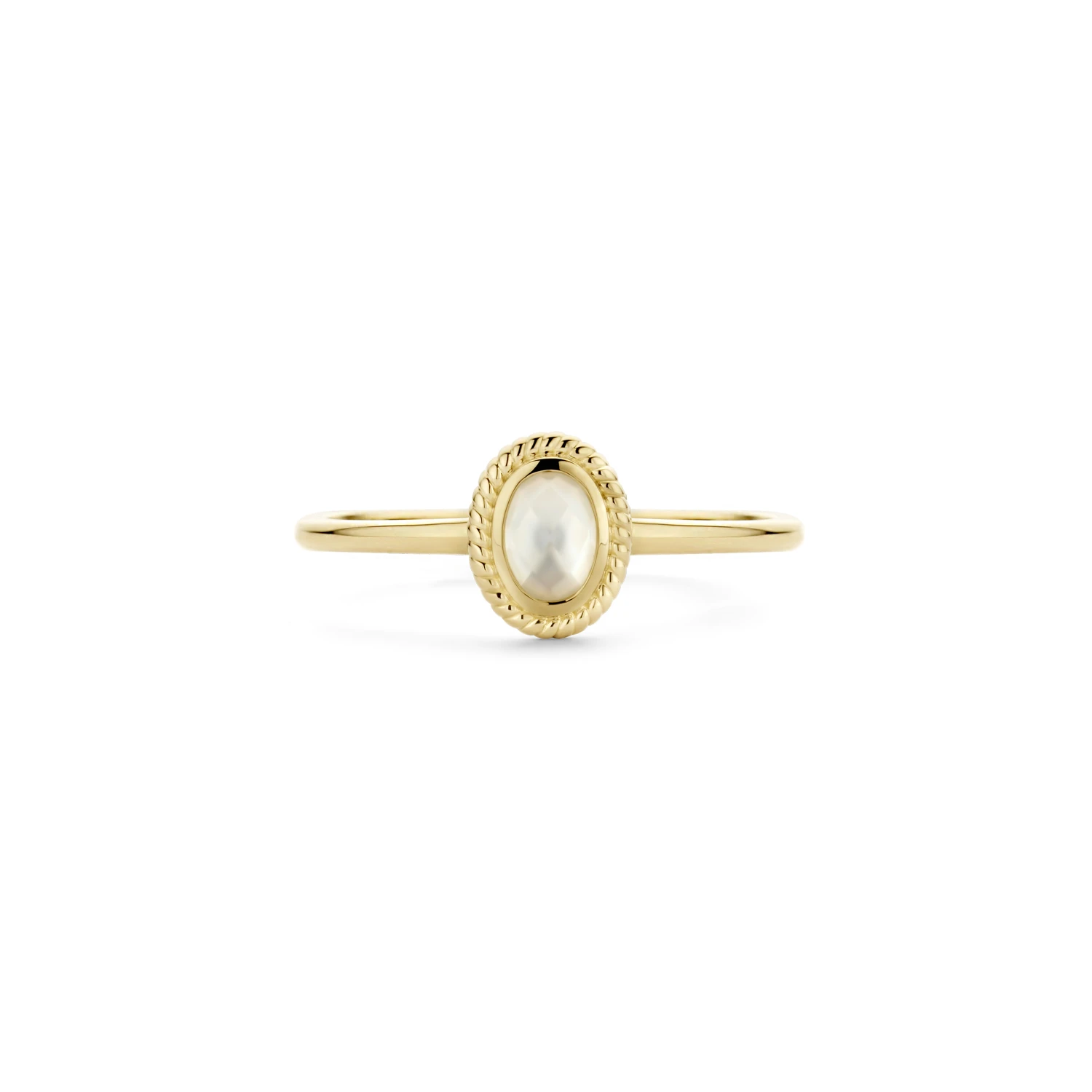 Blush Ring 1239YMQ - Geel Goud met Doublette van Mother of Pearl met Rock Crystal (14k)