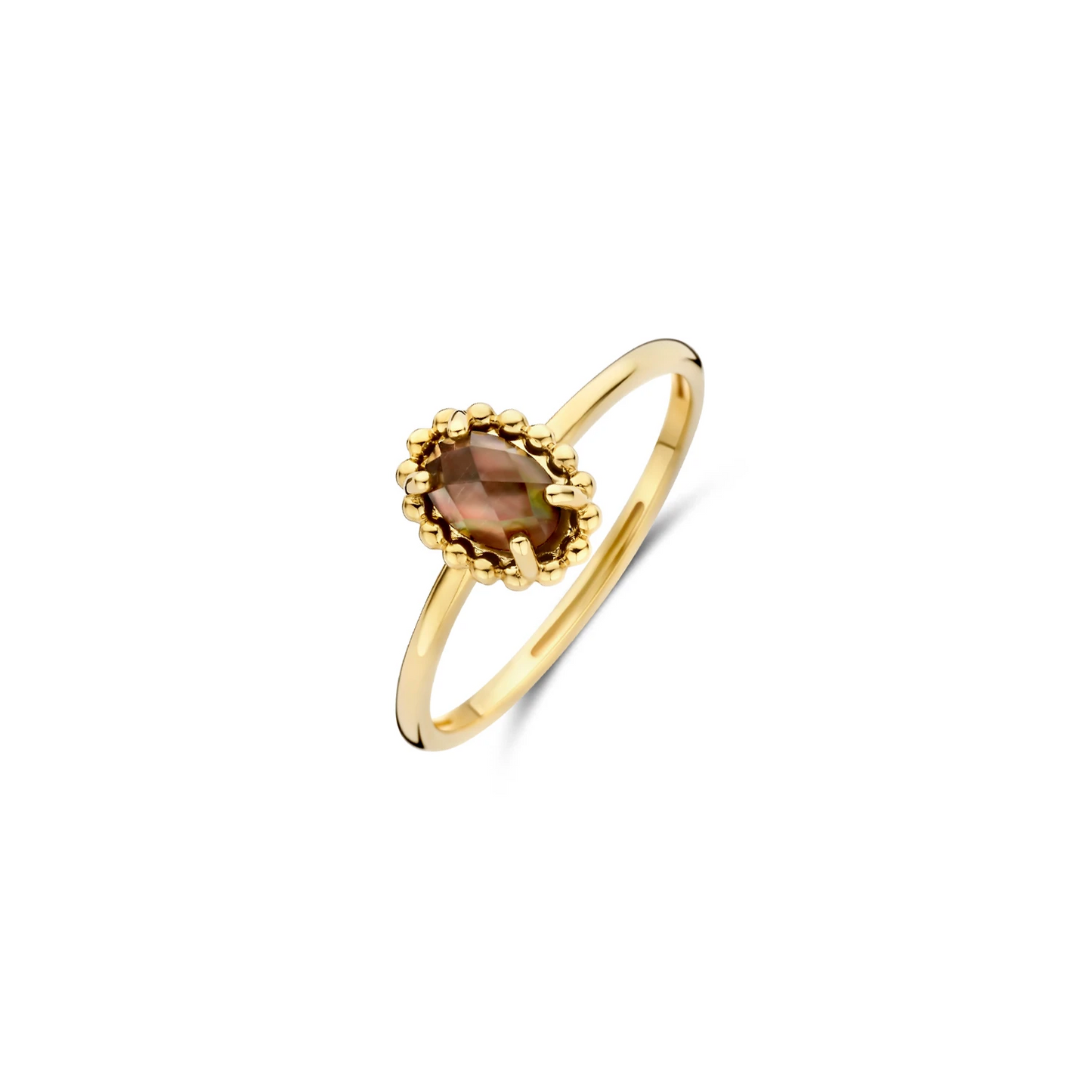 Blush Ring 1272YBQ - Geelgoud (14k) met Black Mother of Pearl en Rock Crystal