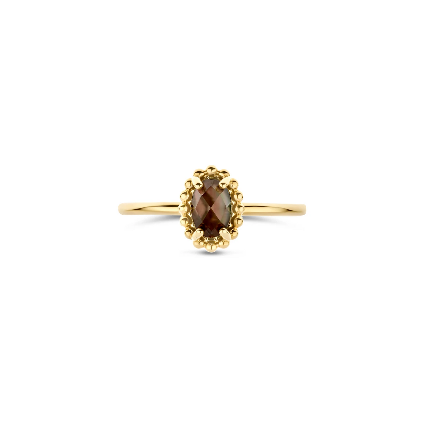Blush Ring 1272YBQ - Geelgoud (14k) met Black Mother of Pearl en Rock Crystal