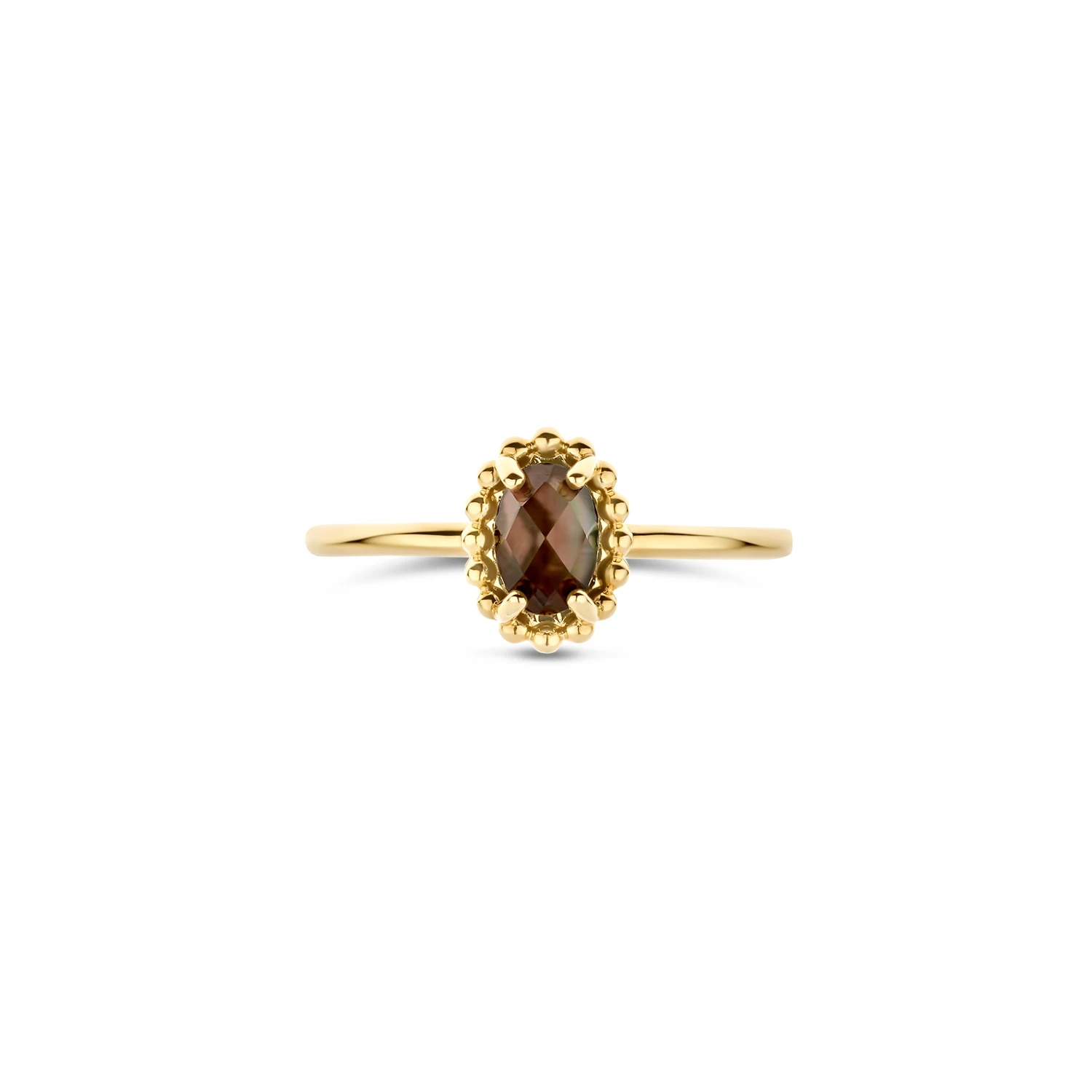 Blush Ring 1272YBQ - Geelgoud (14k) met Black Mother of Pearl en Rock Crystal