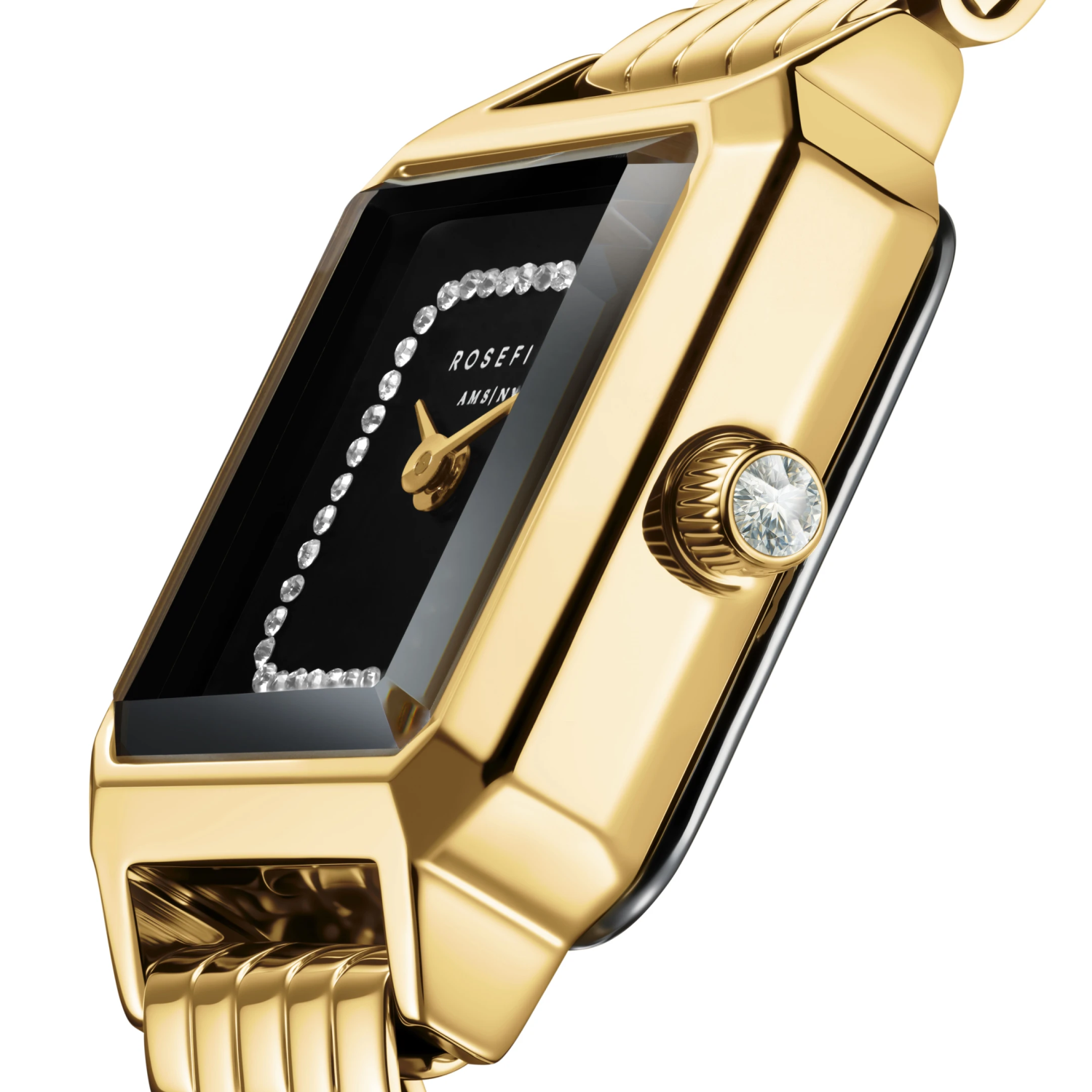 Boxelle Black Crystal Frame Dial Gold Steel
