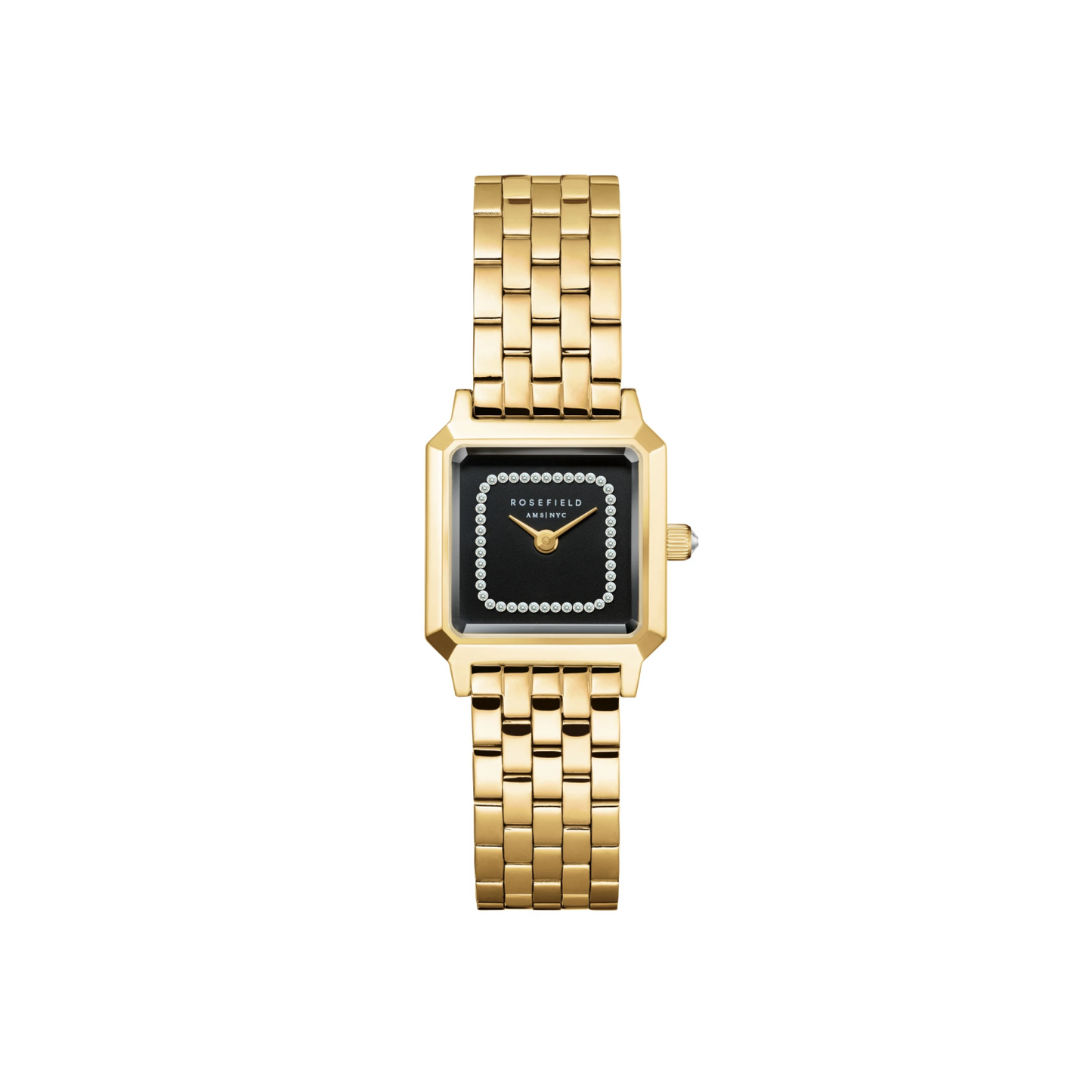 Boxelle Black Crystal Frame Dial Gold Steel