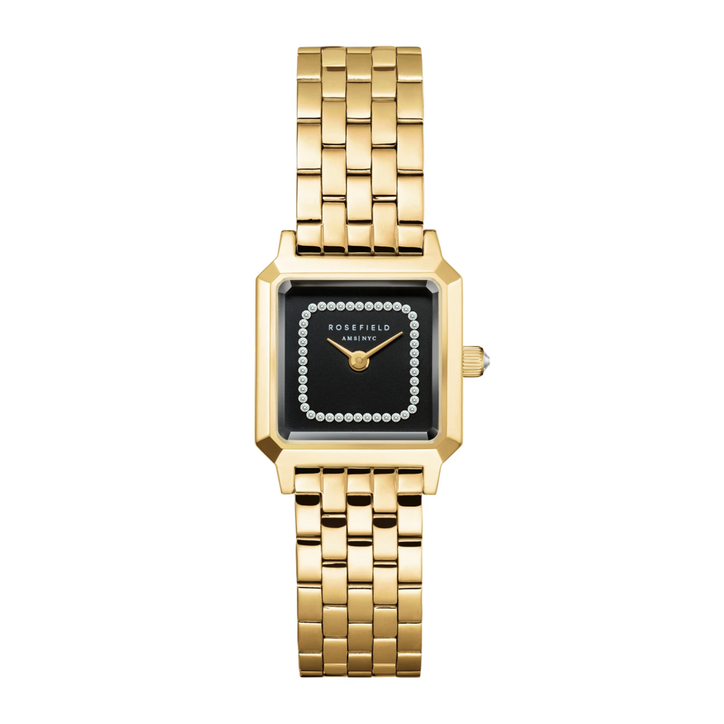 Boxelle Black Crystal Frame Dial Gold Steel