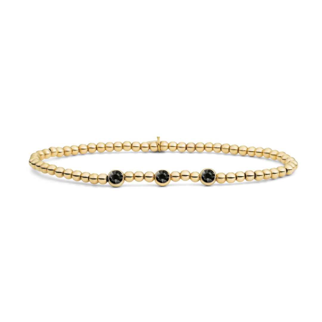 Bracelet | 3 Beads - Gold - Black CZ