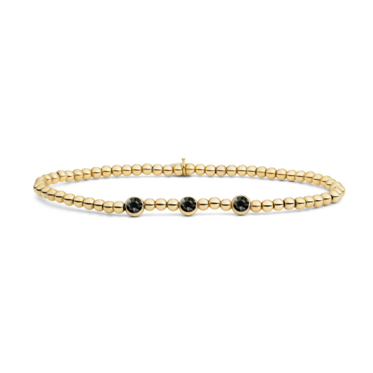 Bracelet | 3 Beads - Gold - Black CZ