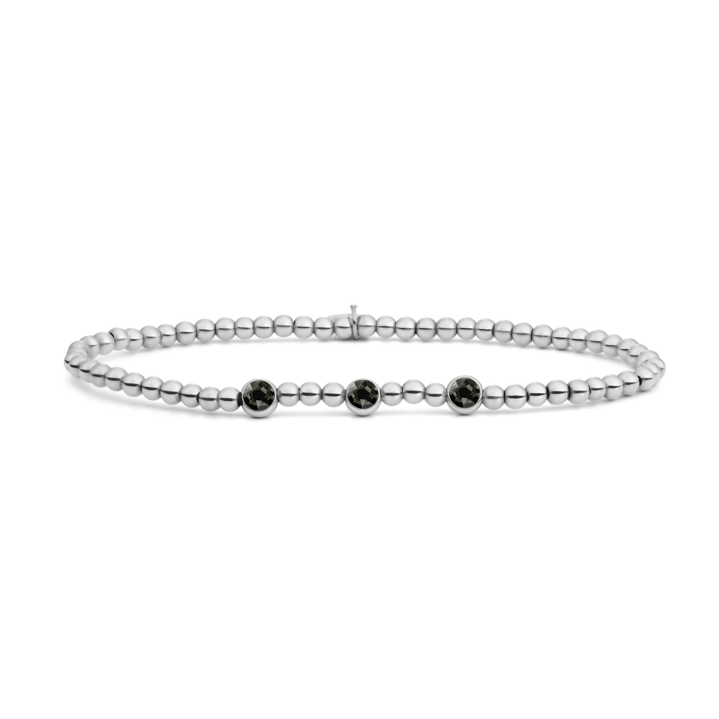 Bracelet | 3 Beads Silver - Black CZ