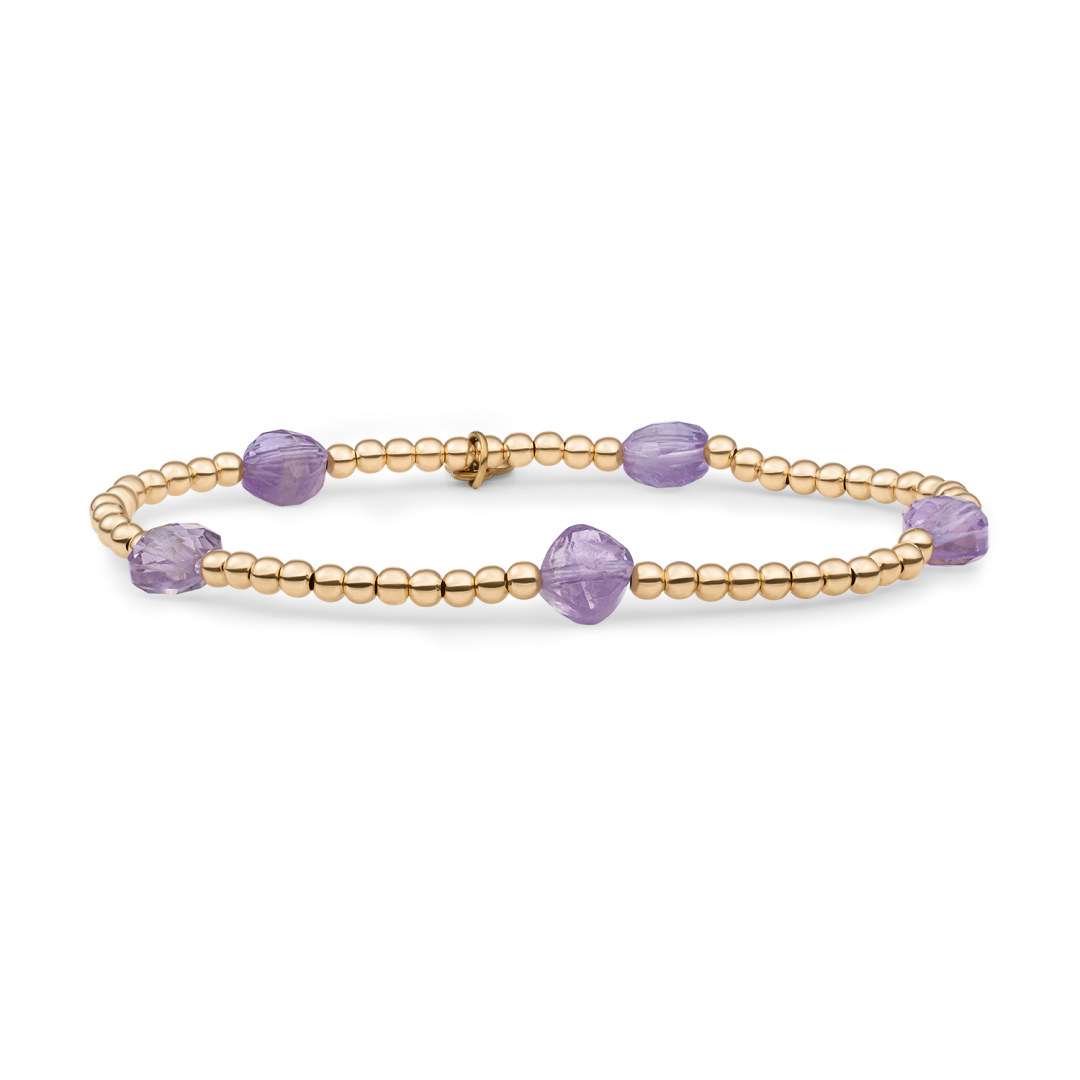 Bracelet | Amethyst Cushion Cut Beads - Gold