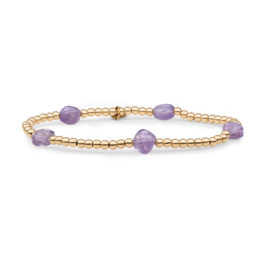 Bracelet | Amethyst Cushion Cut Beads - Gold