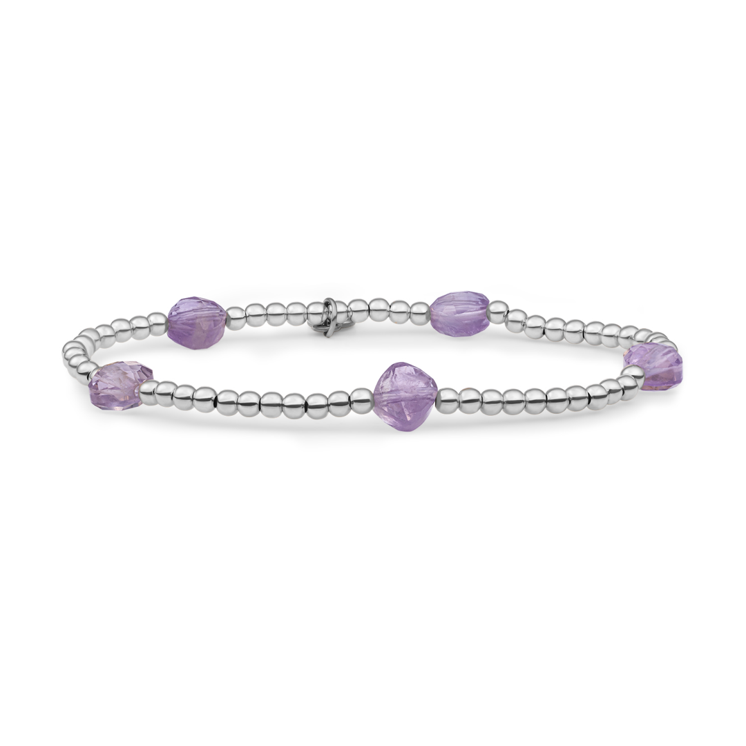 Bracelet | Amethyst Cushion Cut Beads - Silver