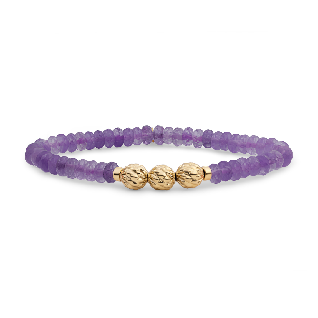 Bracelet | Amethyst Fuse beads - Gold - 6mm