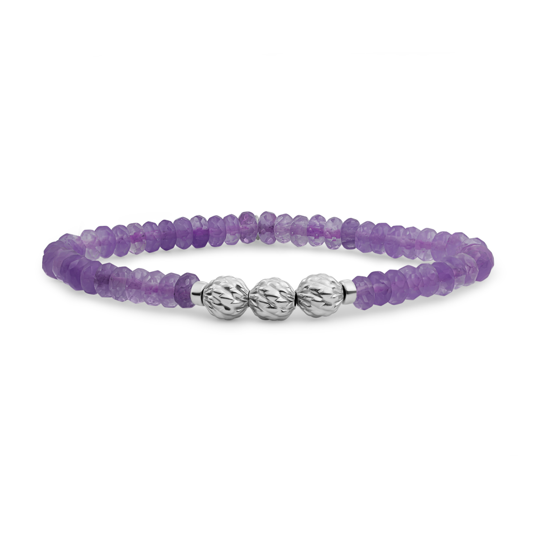 Bracelet | Amethyst Fuse beads - Silver - 6mm