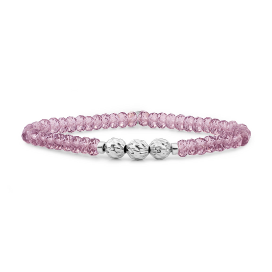 Bracelet | Aubergine Quartz 6mm fuse beads - Silver