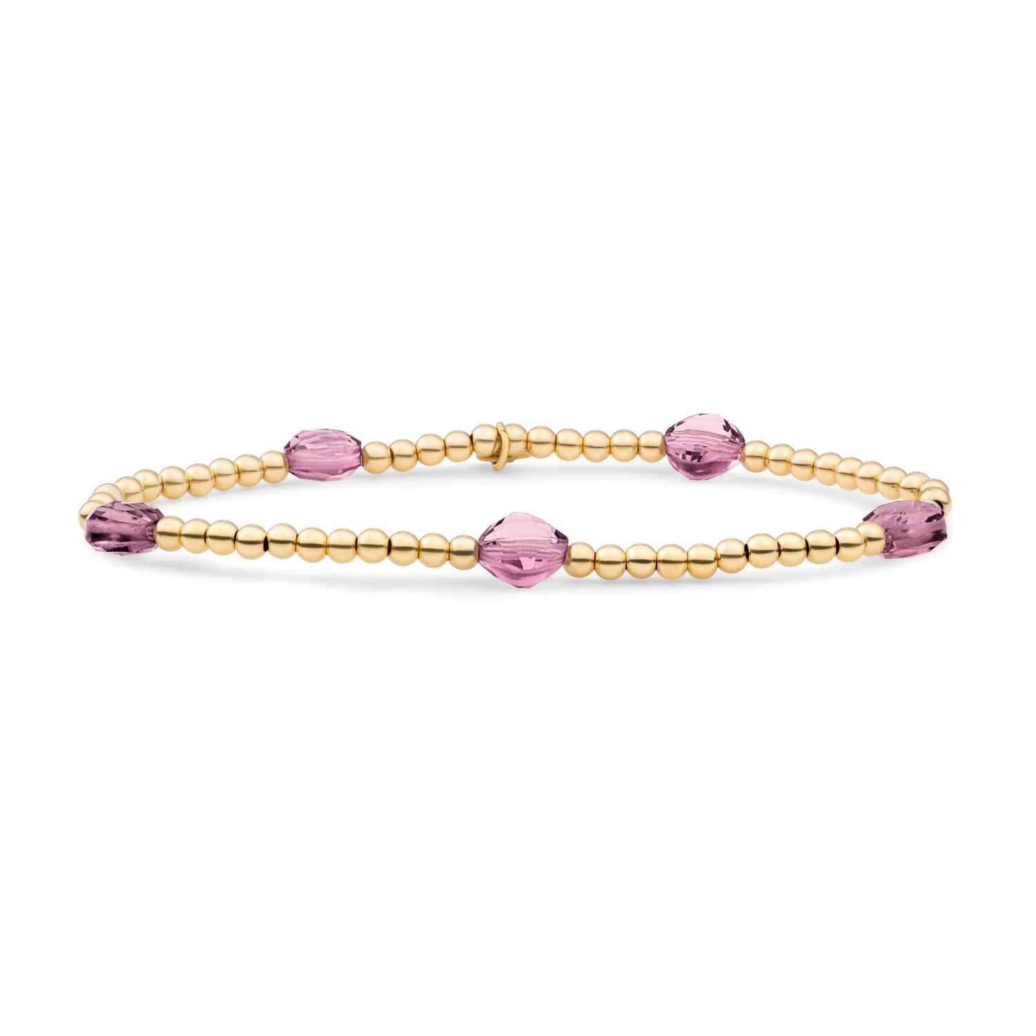 Bracelet | Aubergine Quartz Cushion Cut Beads - Gold