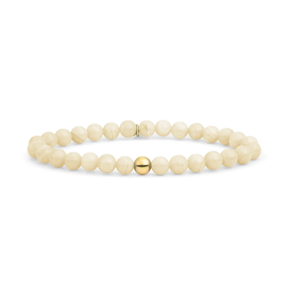 Bracelet | Beige Agate Saturn large - Gold 6mm