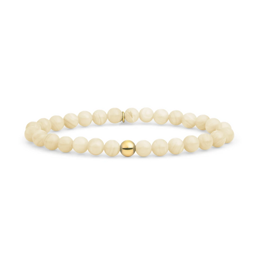Bracelet | Beige Agate Saturn large - Gold 6mm