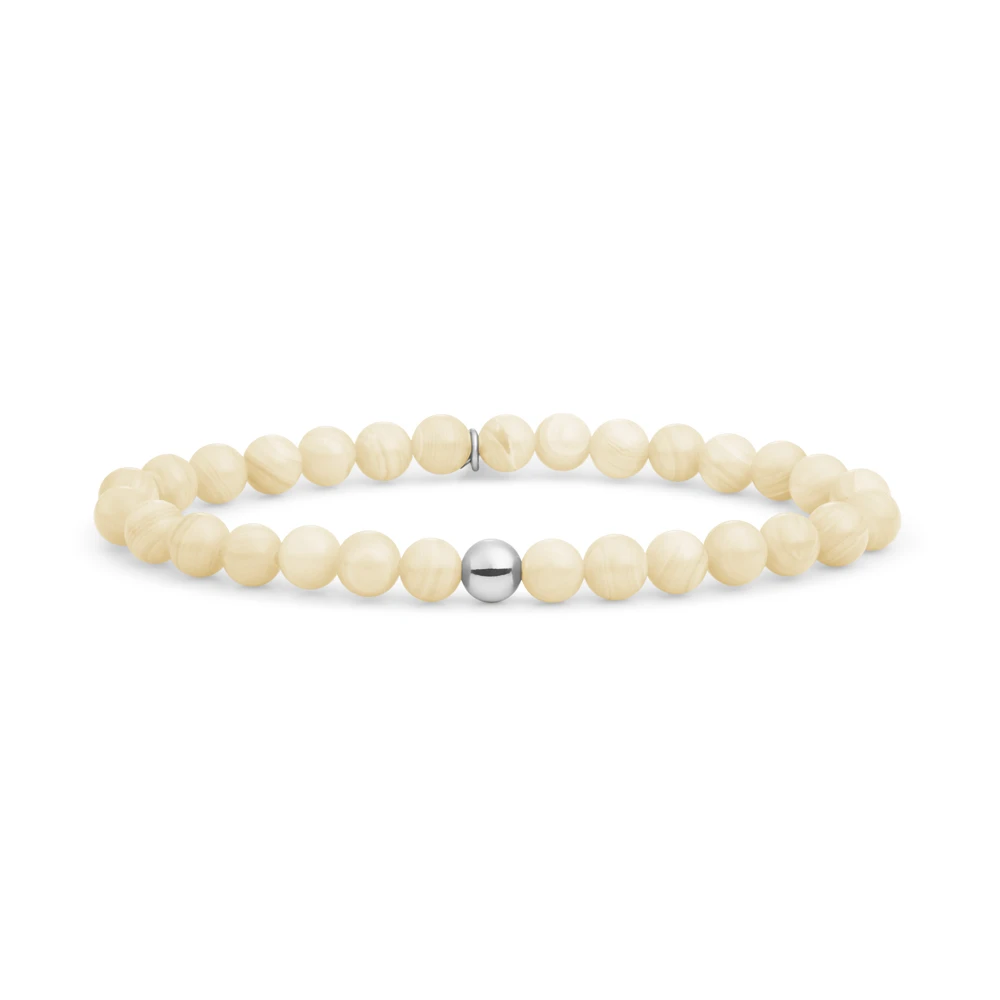 Bracelet | Beige Agate Saturn large - Silver 6mm