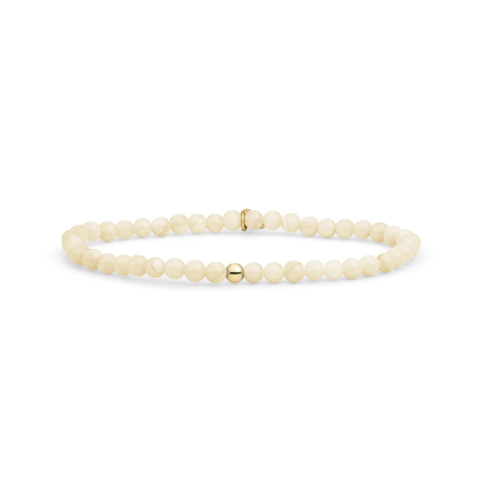 Bracelet | Beige Agate Saturn small - Gold 4mm
