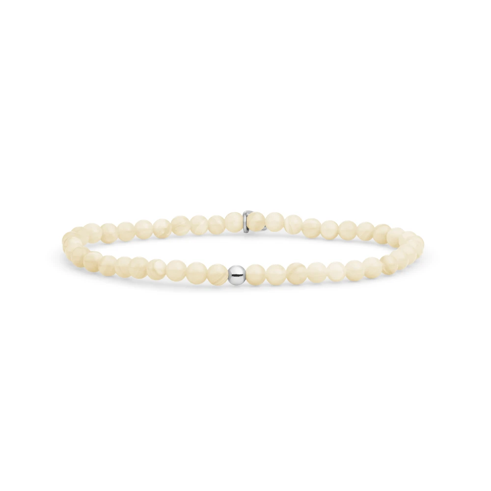 Bracelet | Beige Agate Saturn small - Silver 4mm