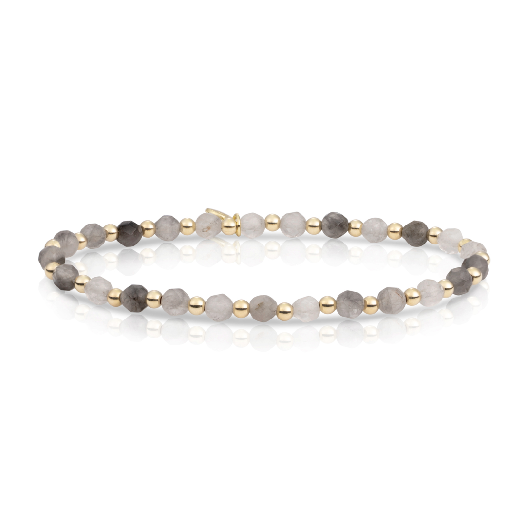Bracelet - Black Rutilated Quartz Interstellar - Gold 3mm