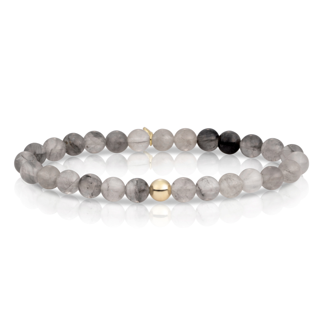 Bracelet - Black Rutilated Quartz Saturn large - Gold 6mm