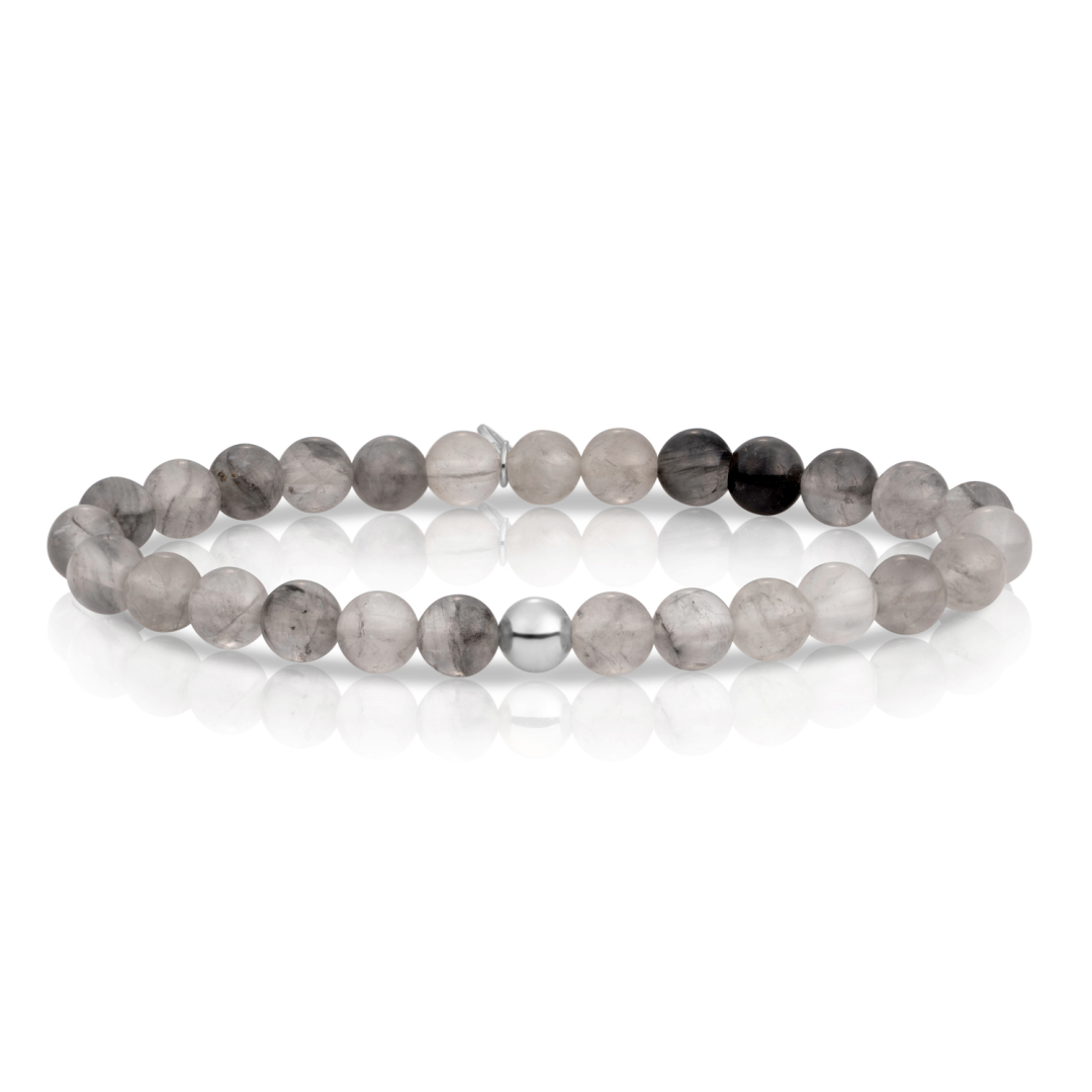 Bracelet - Black Rutilated Quartz Saturn large - Silver 6mm