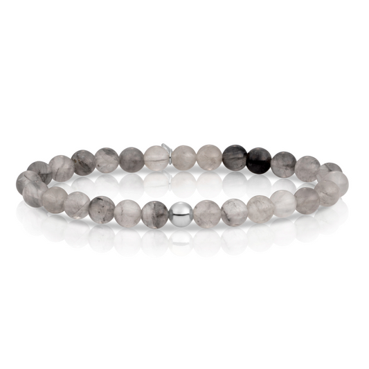 Bracelet - Black Rutilated Quartz Saturn large - Silver 6mm