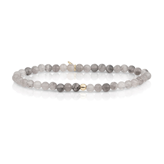 Bracelet - Black Rutilated Quartz Saturn small - Gold 4mm