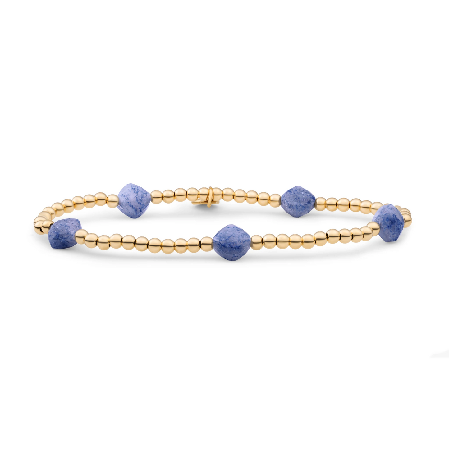 Bracelet | Blue Aventurine Cushion Cut Beads - Gold