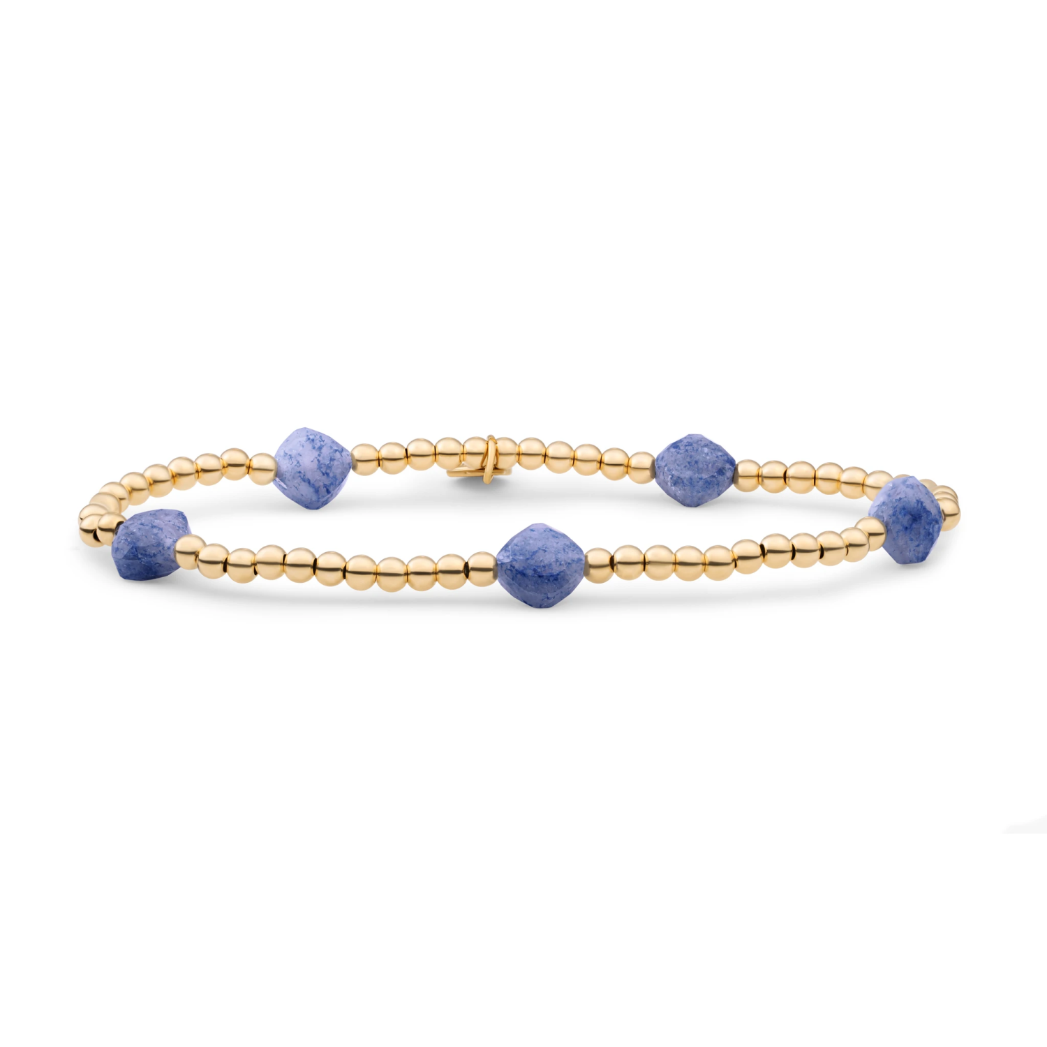 Bracelet | Blue Aventurine Cushion Cut Beads - Gold