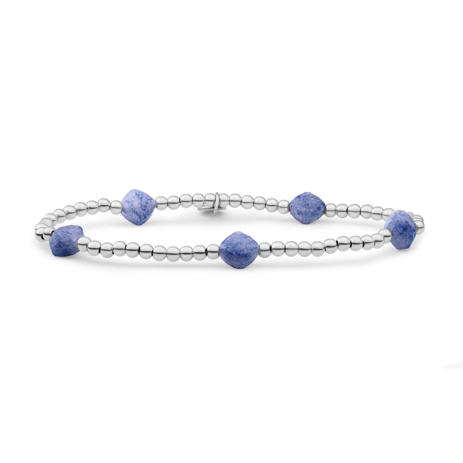 Bracelet | Blue Aventurine Cushion Cut Beads - Silver