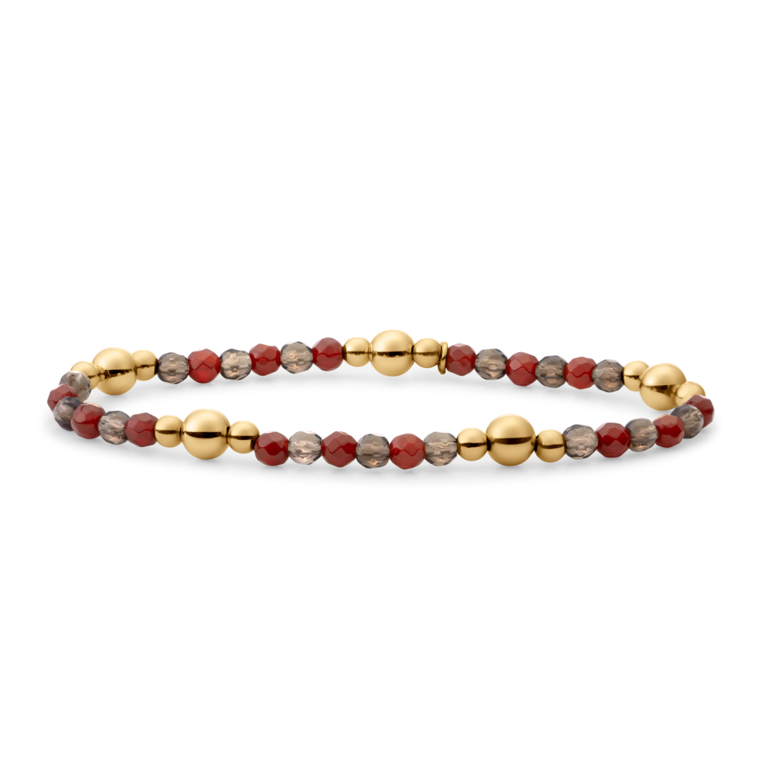 Bracelet | Bold Mix Gold - Red Coral | Smoky Quartz